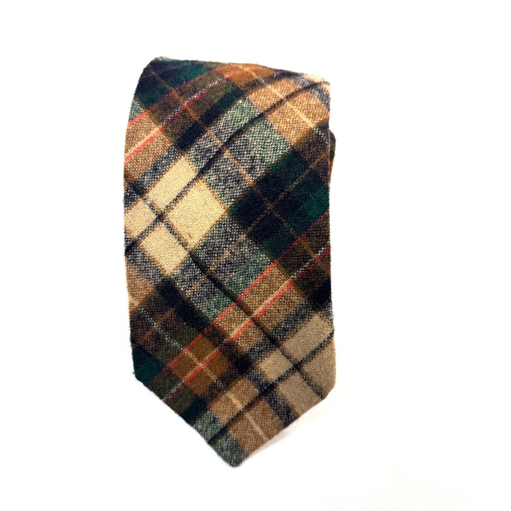 Vintage Pendleton 100% Virgin Wool Neck Tie Brown Green Plaid Neckwear